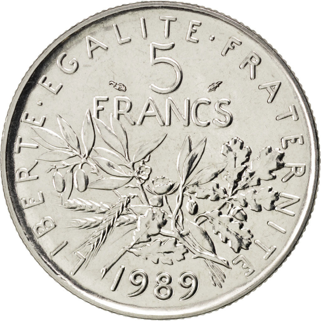 Francia, Semeuse, 5 Francs, 1989, SPL, Nichel placcato rame-nichel, KM:926a.1...