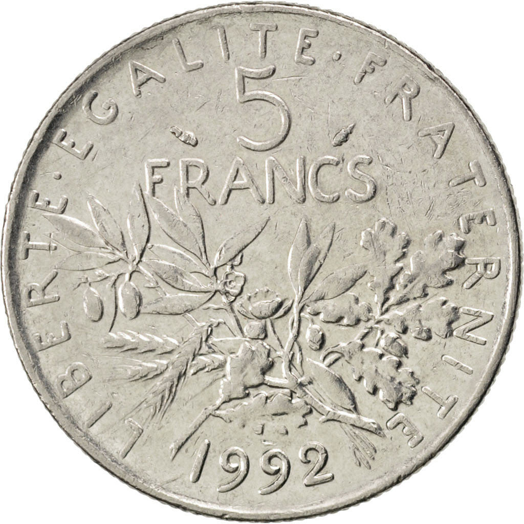 Coin, France, Semeuse, 5 Francs, 1992, EF(40-45), Nickel Clad Copper-Nickel