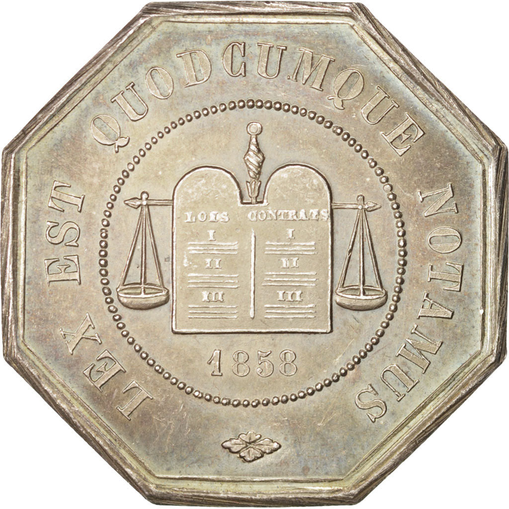 France, Token, Notary, 1858, AU(55-58), Silver, Lerouge:326