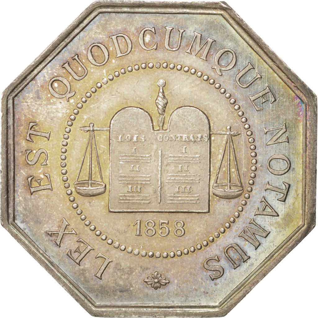 France, Token, Notary, 1858, AU(55-58), Silver, Lerouge:326