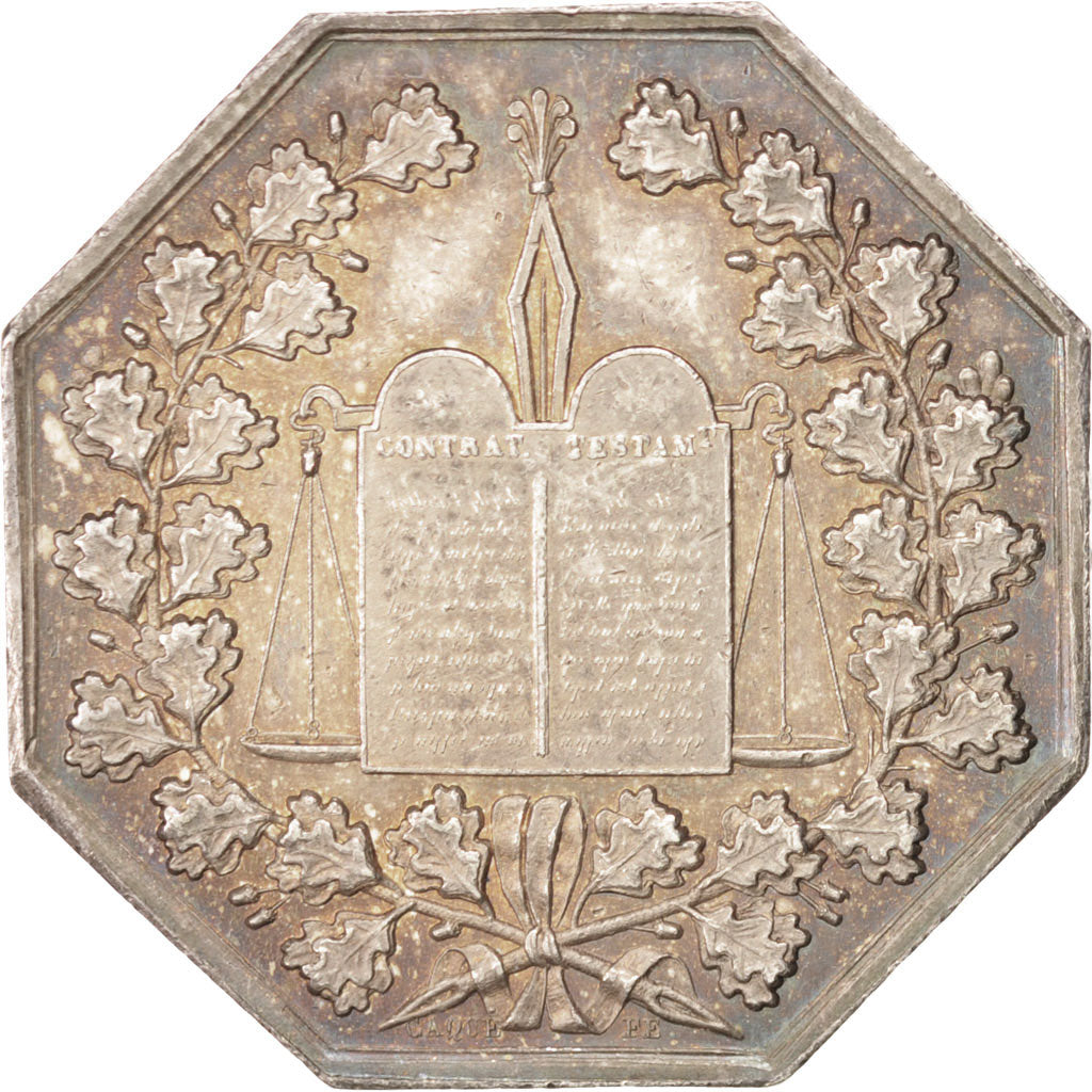 France, Token, Notary, Caqué, AU(55-58), Silver, Lerouge:388