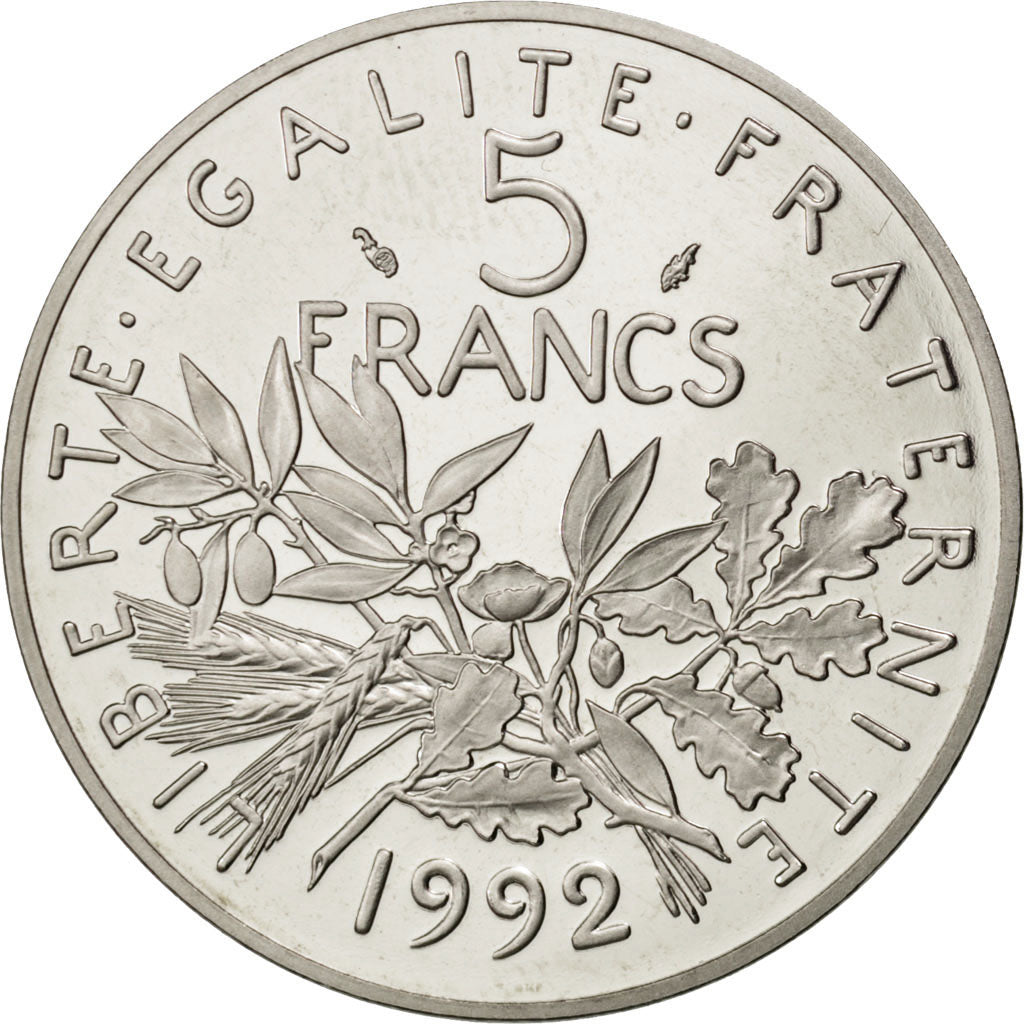 FRANCE, Semeuse, 5 Francs, 1992, Paris, KM #926a.2, MS(65-70), Nickel Clad...