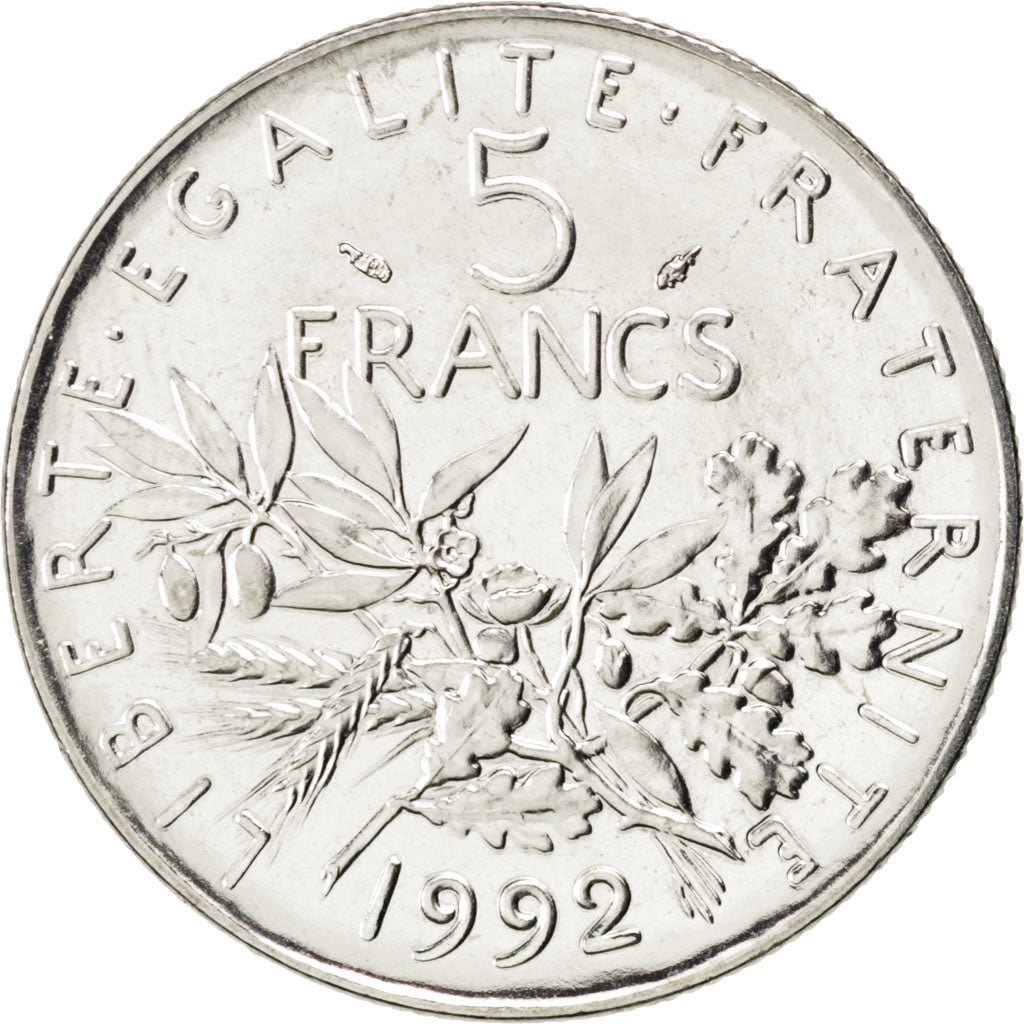 FRANCE, Semeuse, 5 Francs, 1992, Paris, KM #926a.2, MS(63), Nickel Clad...