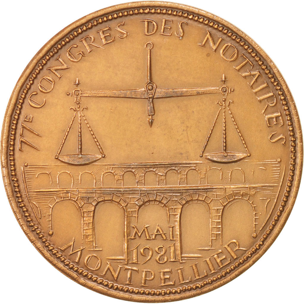 France, Notary, Token, 1981, AU(55-58), Bronze, 35, 20.40