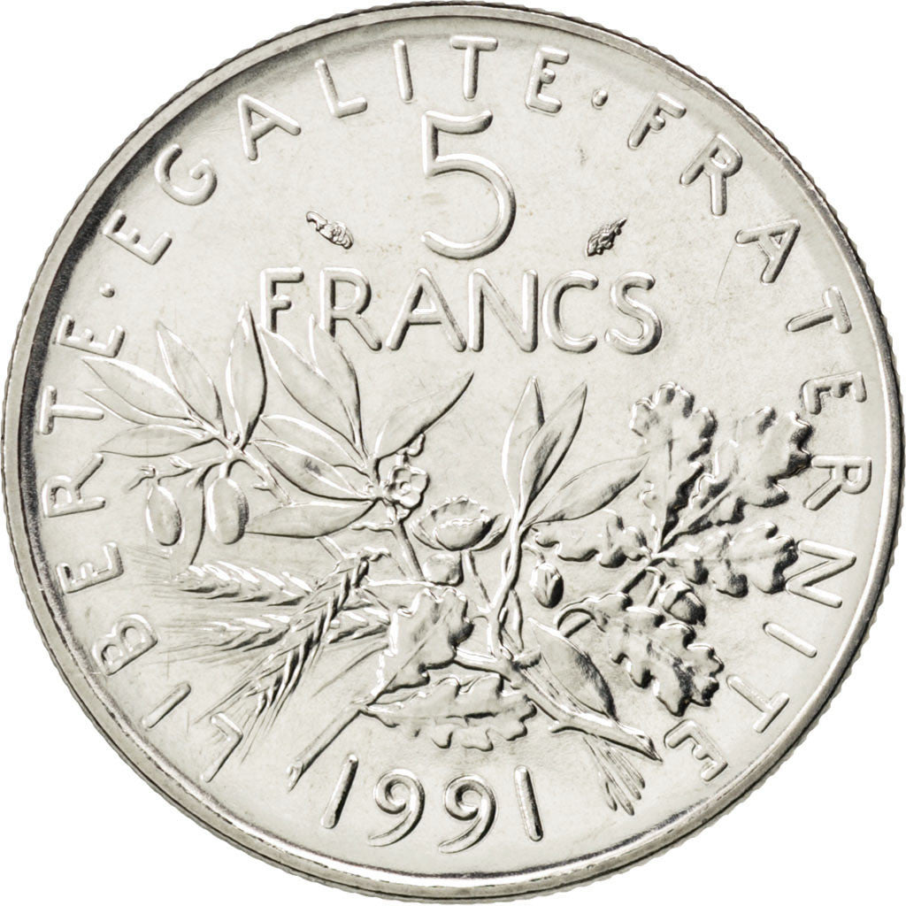 Coin, France, Semeuse, 5 Francs, 1991, MS(63), Nickel Clad Copper-Nickel
