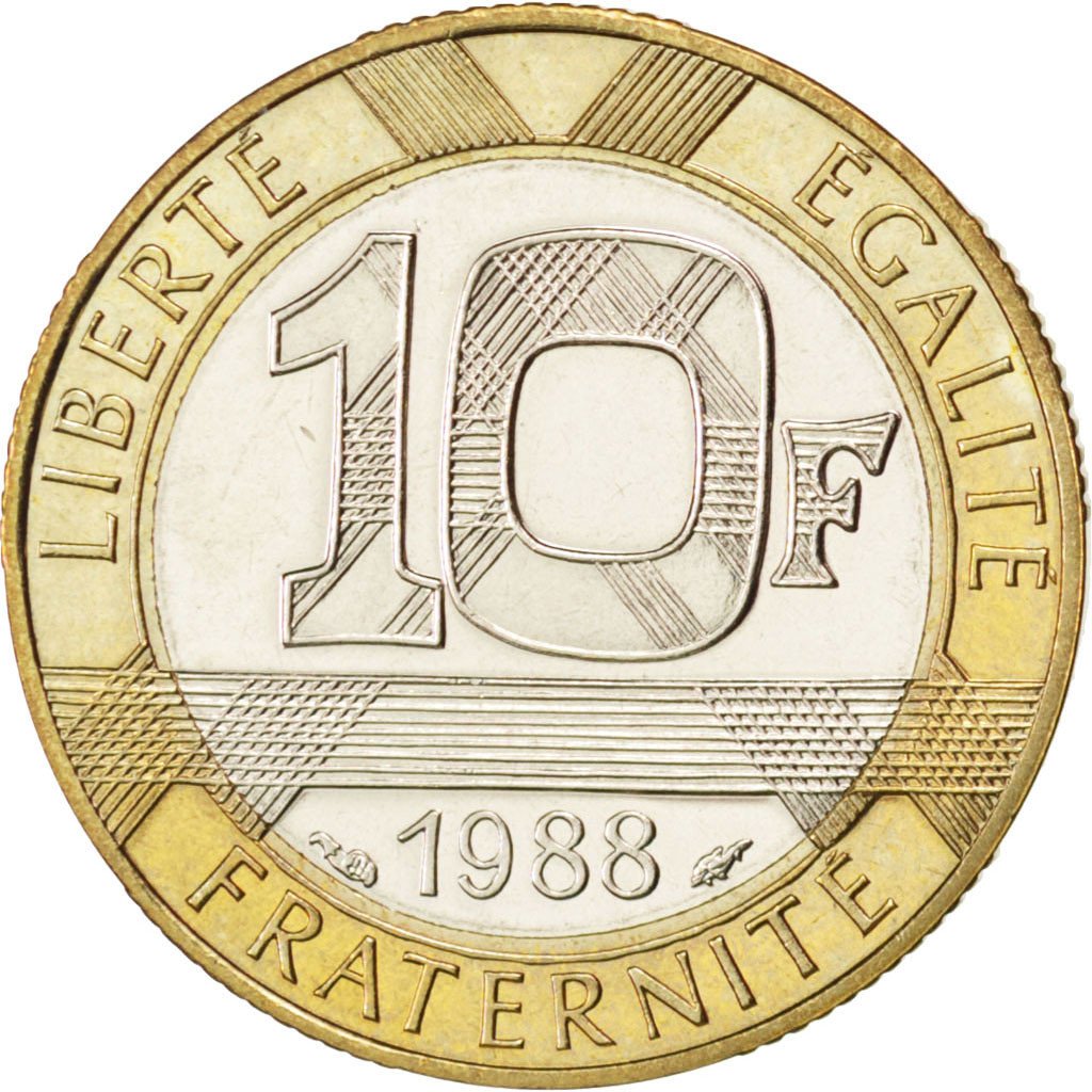 FRANCE, Génie, 10 Francs, 1988, KM #964.1, MS(63), Bi-Metallic, 23, Gadoury #827
