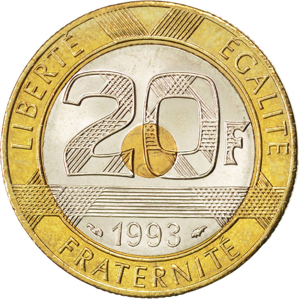Coin, France, Mont Saint Michel, 20 Francs, 1993, MS(63), Tri-Metallic