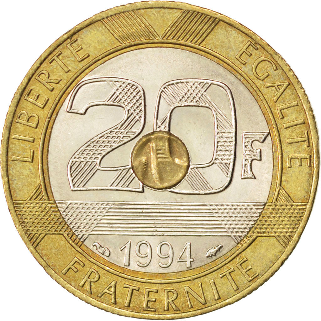 FRANCE, Mont Saint Michel, 20 Francs, 1994, KM #1008.2, AU(55-58),...