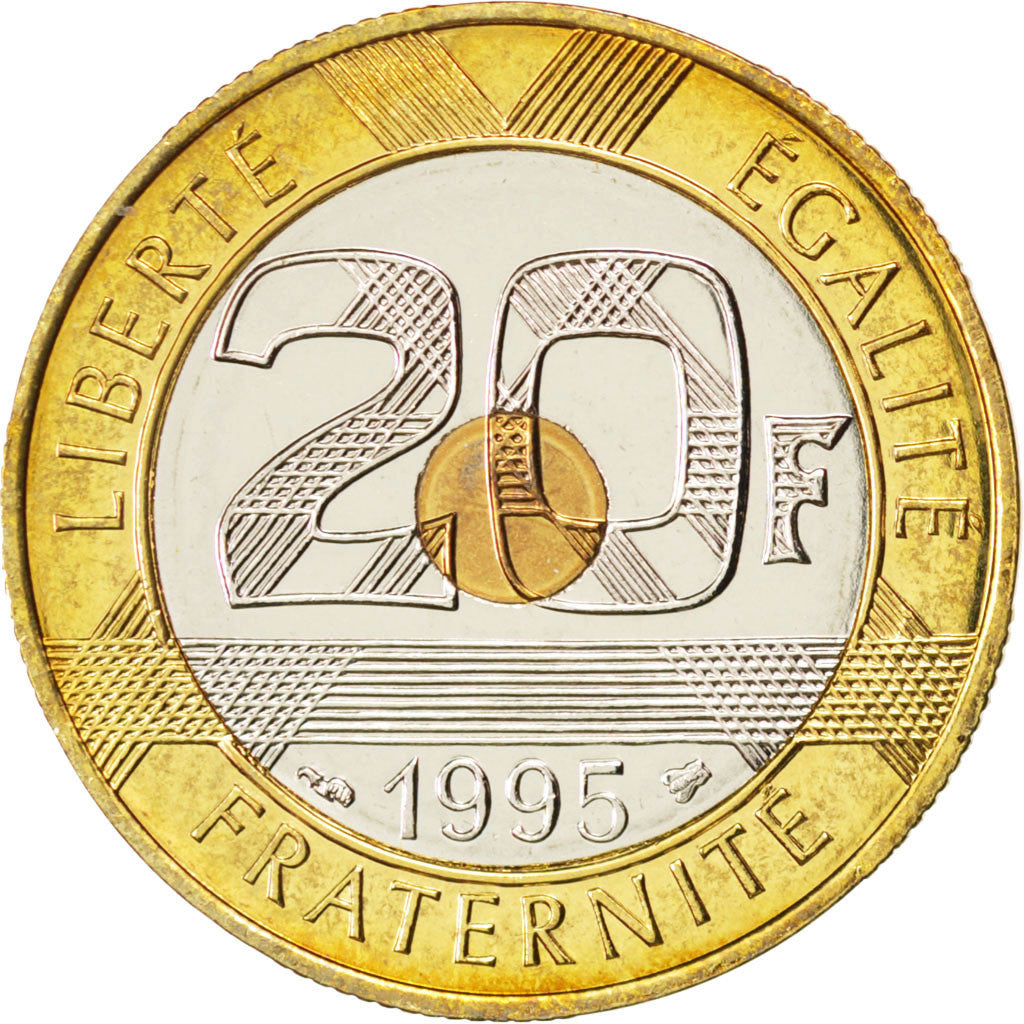 FRANCE, Mont Saint Michel, 20 Francs, 1995, KM #1008.2, MS(63), Tri-Metallic,...