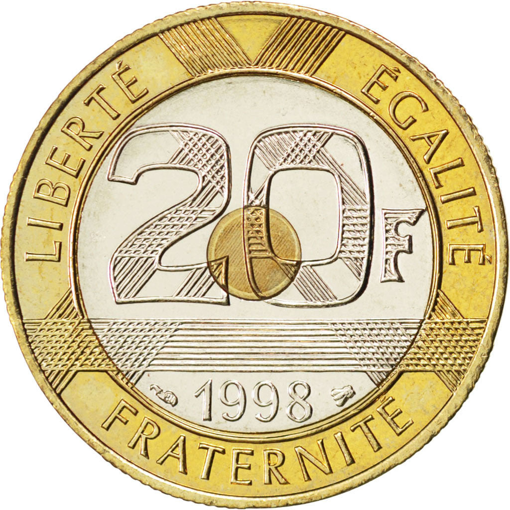 Coin, France, Mont Saint Michel, 20 Francs, 1998, MS(63), Tri-Metallic