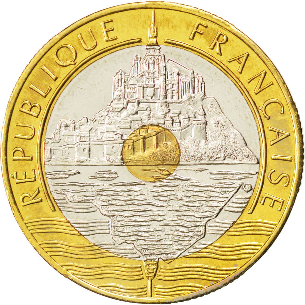 FRANCE, Mont Saint Michel, 20 Francs, 1993, KM #1008.2, MS(63), Tri-Metallic,...