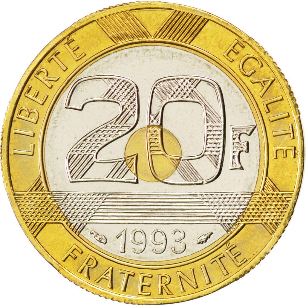 FRANCE, Mont Saint Michel, 20 Francs, 1993, KM #1008.2, MS(63), Tri-Metallic,...