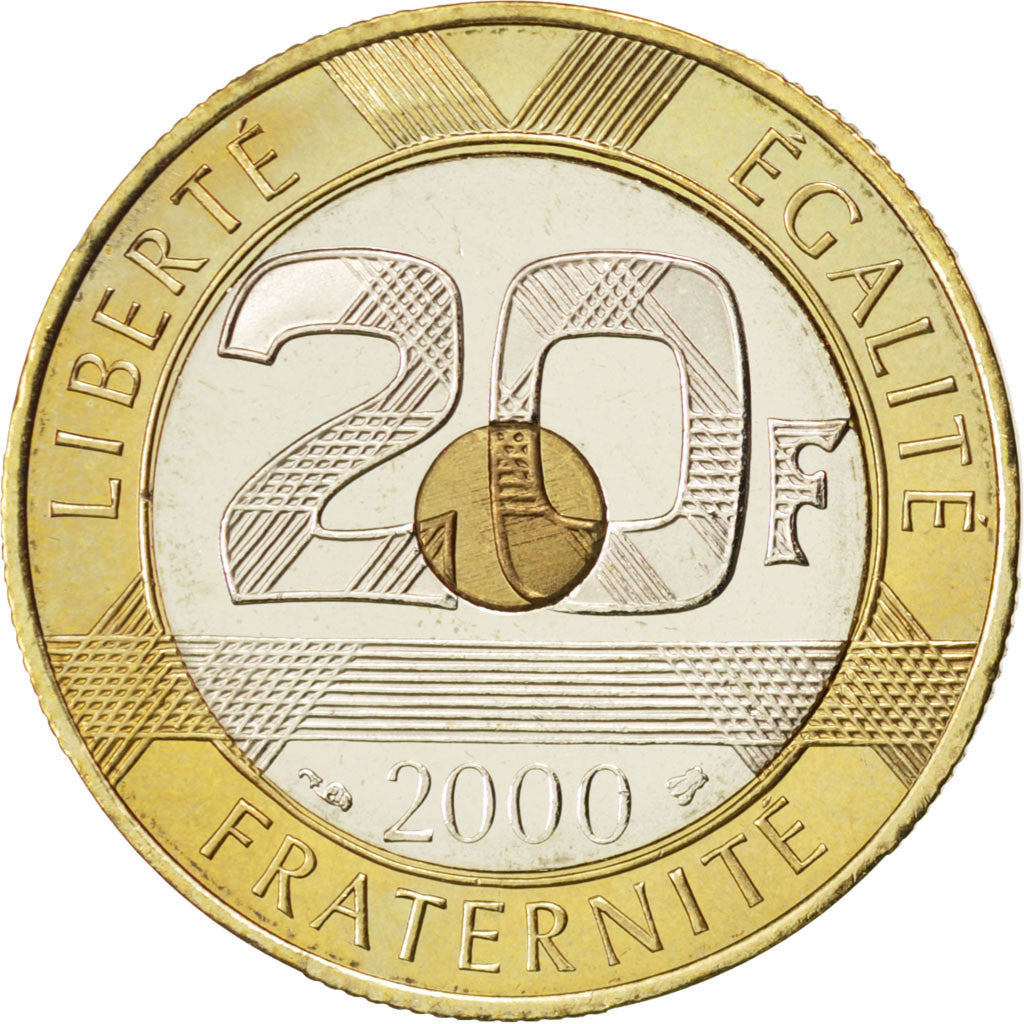 Coin, France, Mont Saint Michel, 20 Francs, 2000, MS(63), Tri-Metallic