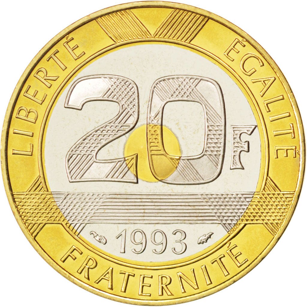 FRANCE, Mont Saint Michel, 20 Francs, 1993, KM #1008.2, MS(65-70),...