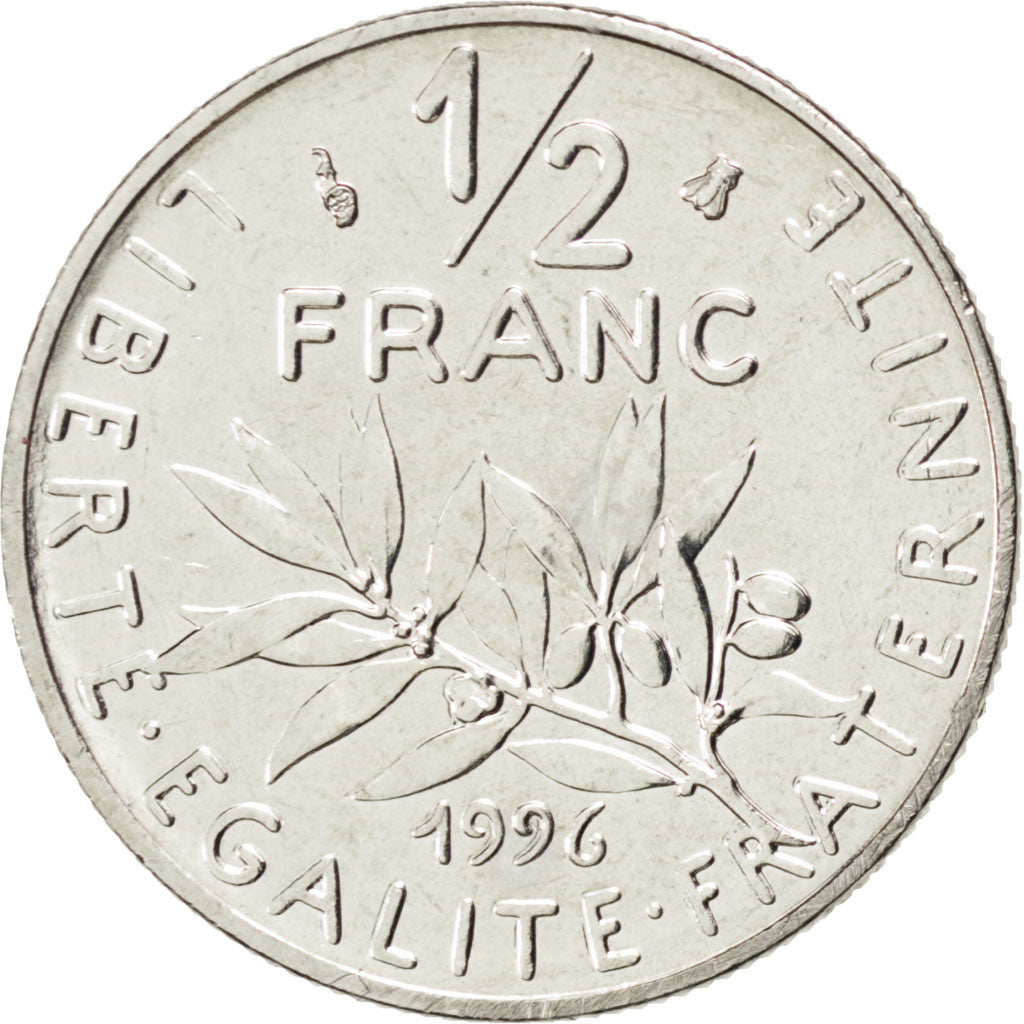 FRANCE, Semeuse, 1/2 Franc, 1996, Paris, KM #931.1, MS(63), Nickel, 19.5,...