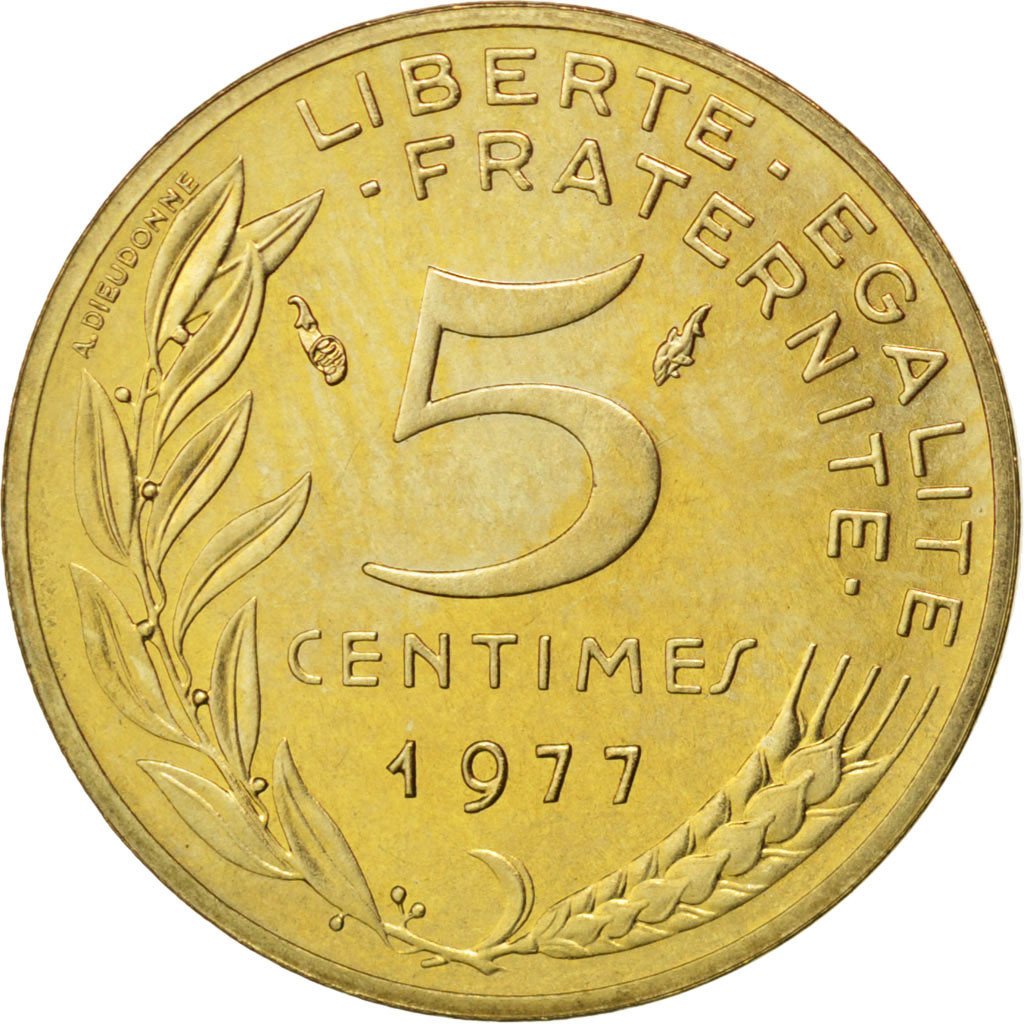 FRANCE, Marianne, 5 Centimes, 1977, Paris, KM #933, MS(63), Aluminum-Bronze,...