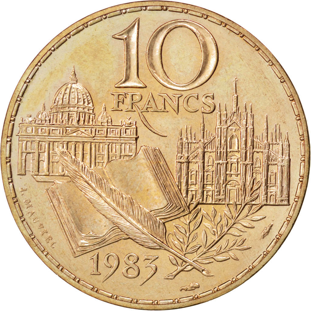 FRANCE, Stendhal, 10 Francs, 1983, KM #953, MS(63), Nickel-Bronze, 26, Gadoury..