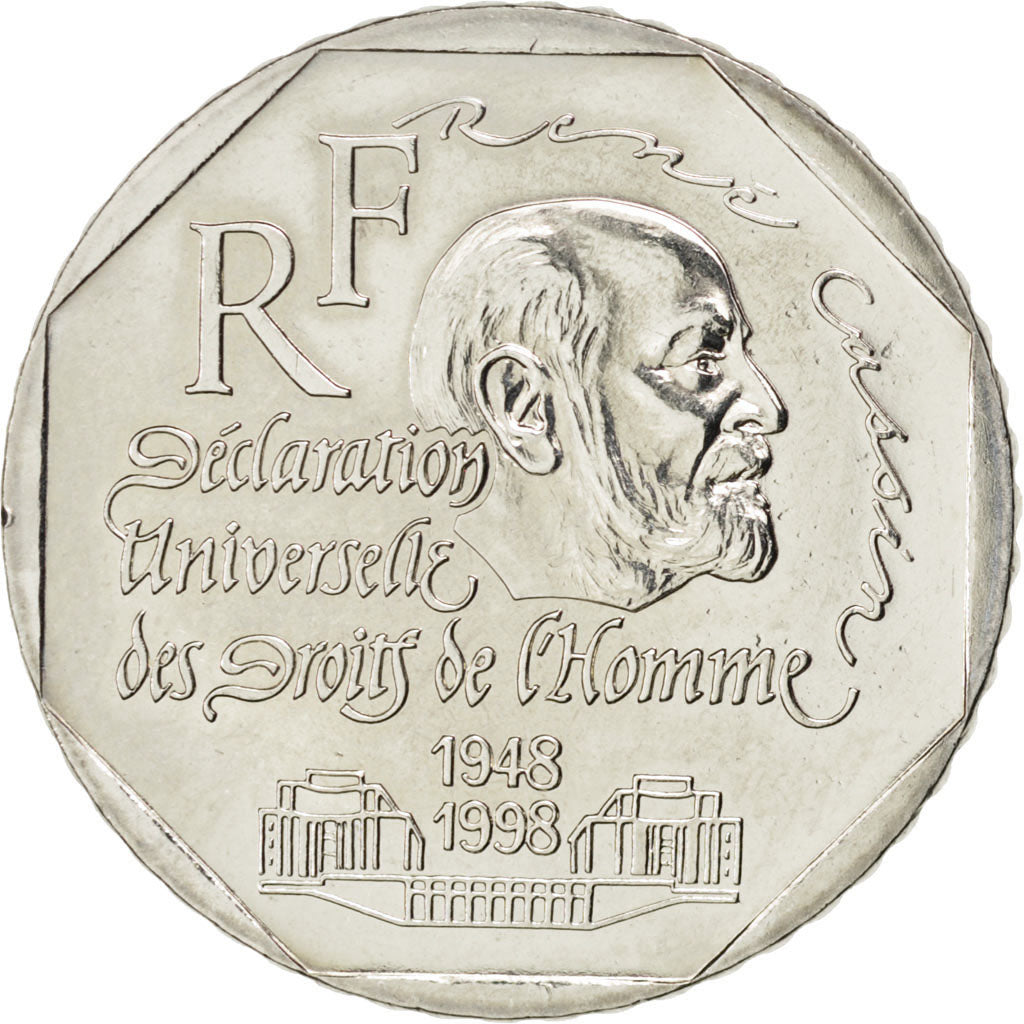 FRANCE, René Cassin, 2 Francs, 1998, KM #1213, MS(63), Nickel, 26.5, Gadoury #..
