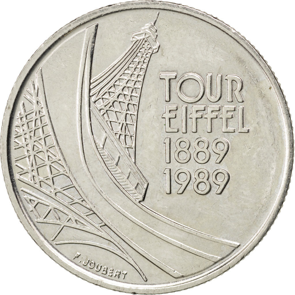FRANCE, Tour Eiffel, 5 Francs, 1989, Paris, KM #968, AU(50-53), Nickel, 29,...