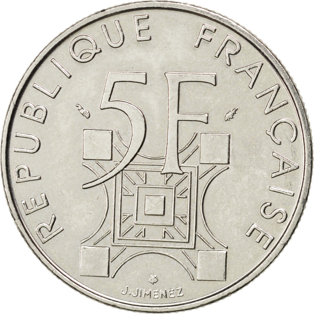 FRANCE, Tour Eiffel, 5 Francs, 1989, Paris, KM #968, AU(50-53), Nickel, 29,...