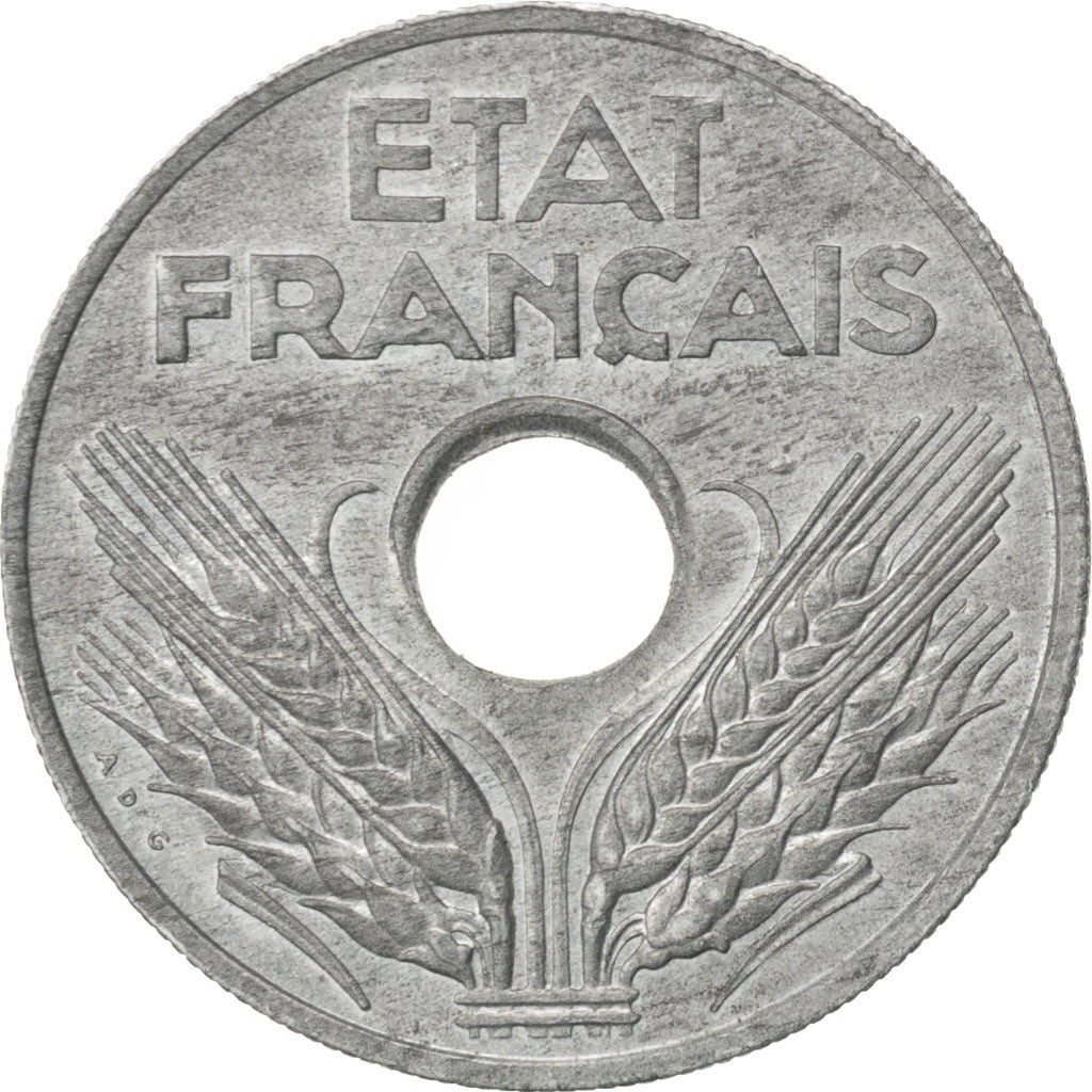 FRANCE, État français, 20 Centimes, 1943, Paris, KM #900.2, AU(50-53), Zinc, Ga.