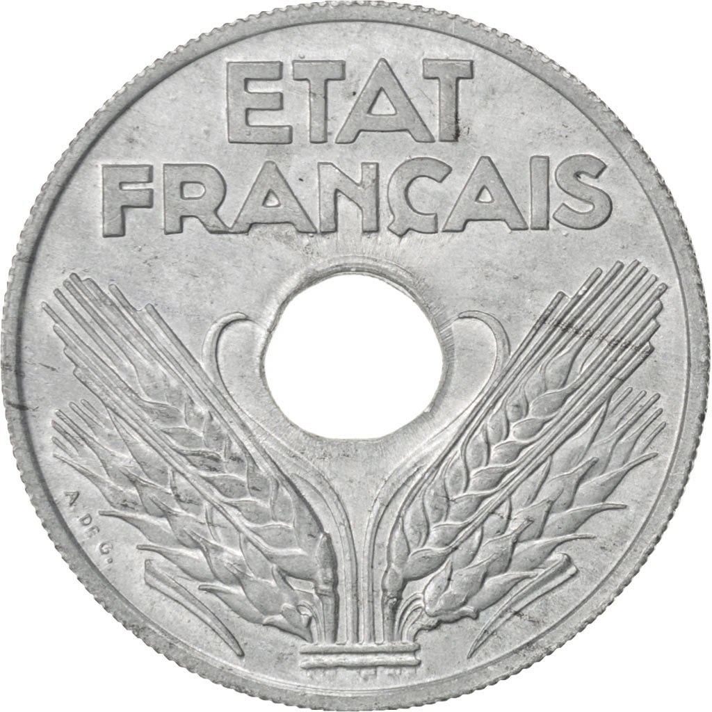 FRANCE, État français, 20 Centimes, 1943, Paris, KM #900.2, AU(55-58), Zinc, Ga.