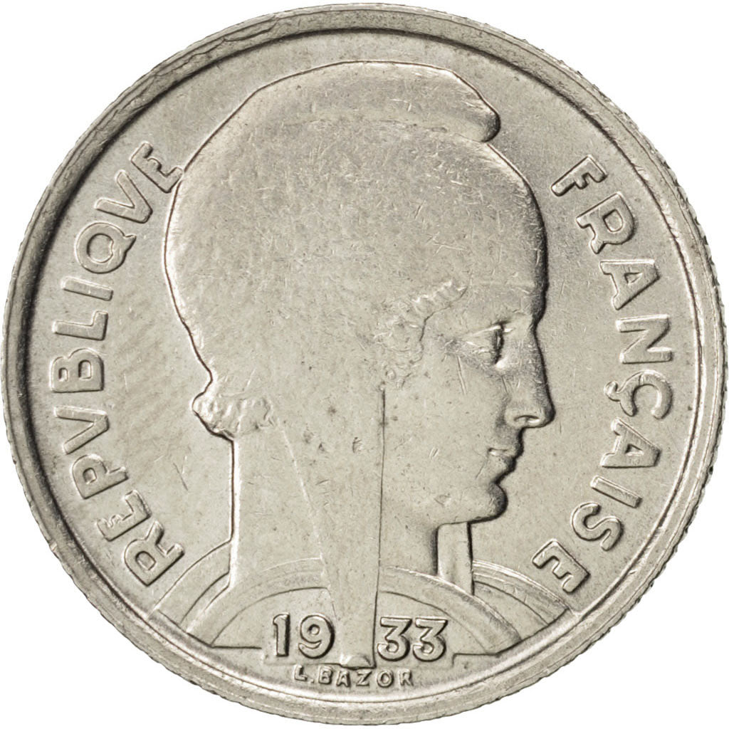 FRANCE, Bazor, 5 Francs, 1933, Paris, KM #887, AU(50-53), Nickel, 23.7, Gadoury.