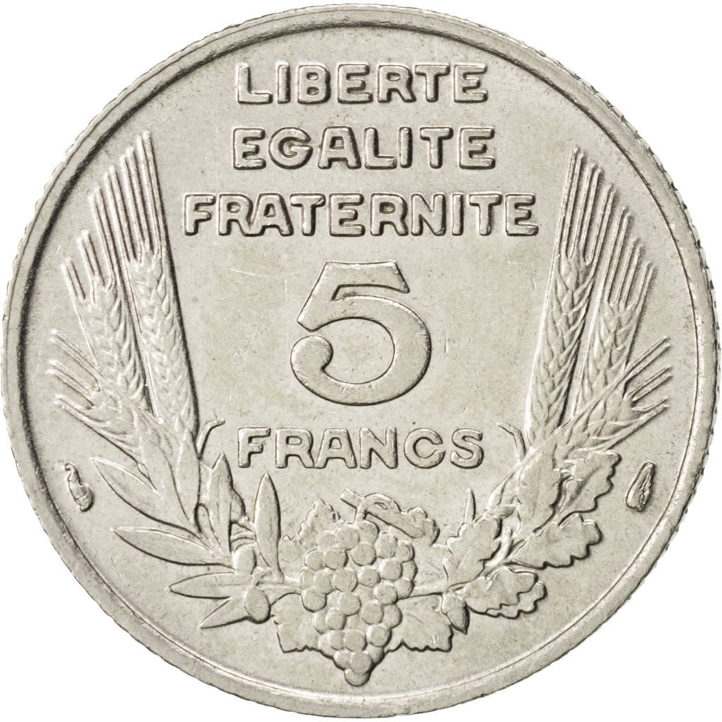 FRANCE, Bazor, 5 Francs, 1933, Paris, KM #887, AU(50-53), Nickel, 23.7, Gadoury.