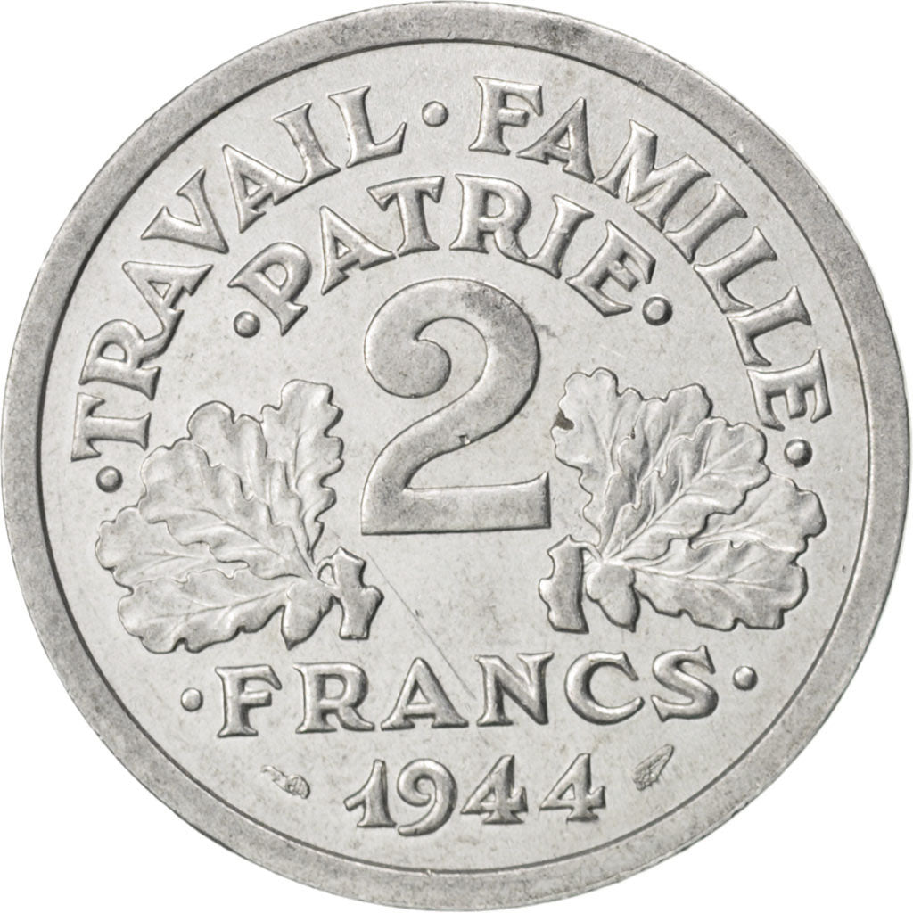 FRANCE, Bazor, 2 Francs, 1944, Paris, KM #904.1, AU(50-53), Aluminum, 27,...