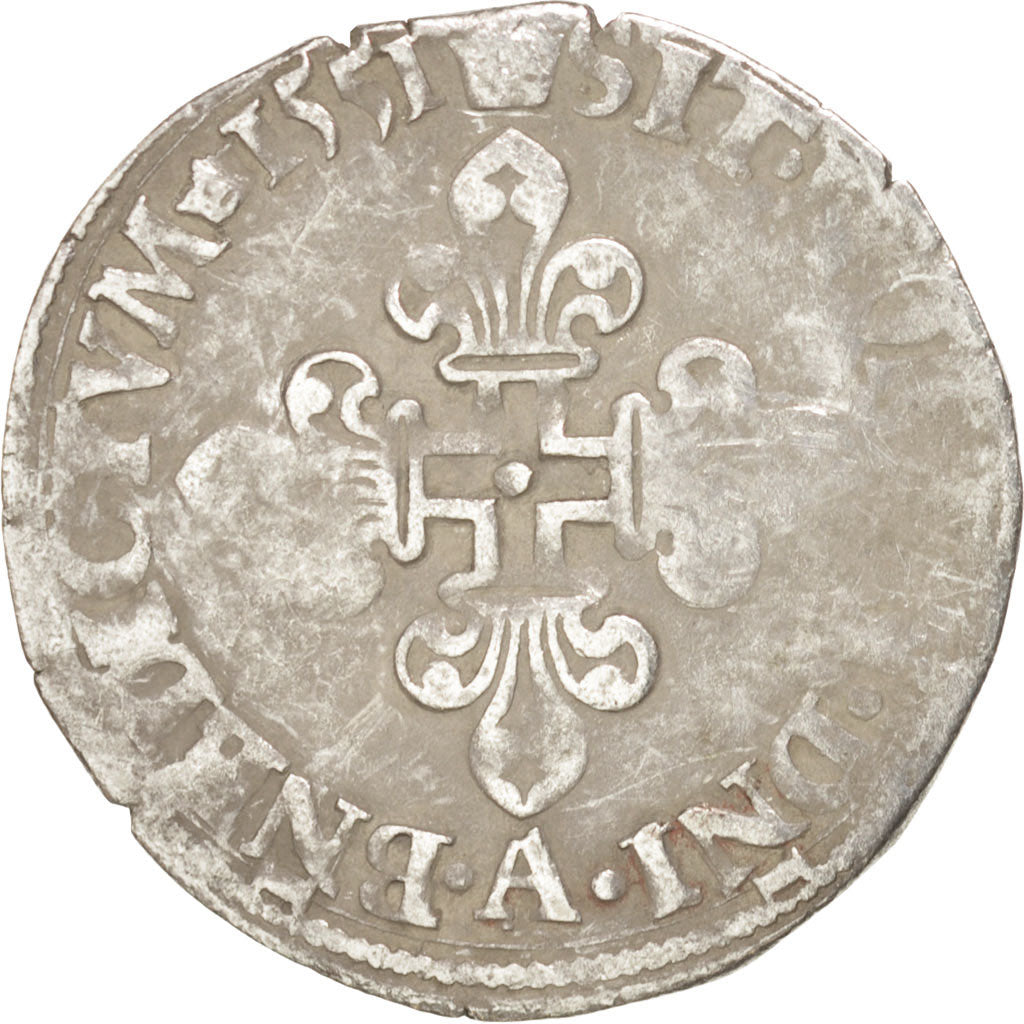 Moneda, Francia, Demi Gros de Nesle, 1551, Paris, BC+, Plata, Sombart:4458