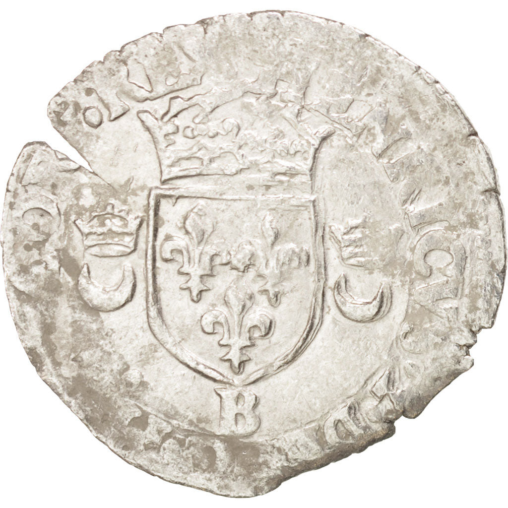 Moneda, Francia, Douzain aux croissants, 1551, Rouen, MBC, Vellón, Duplessy:997