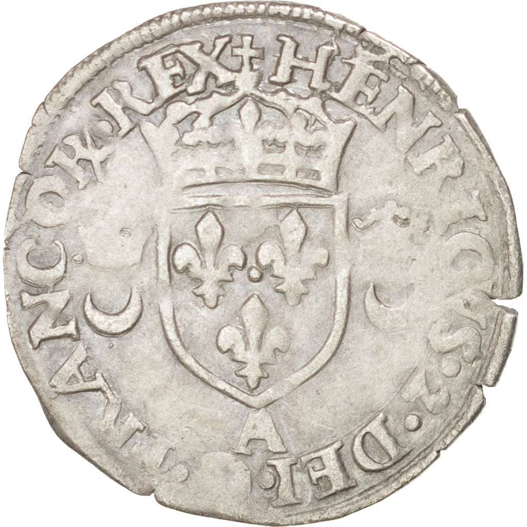 Coin, France, Douzain aux croissants, 1551, Paris, AU(50-53), Billon