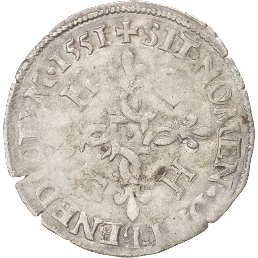 Coin, France, Douzain aux croissants, 1551, Paris, AU(50-53), Billon