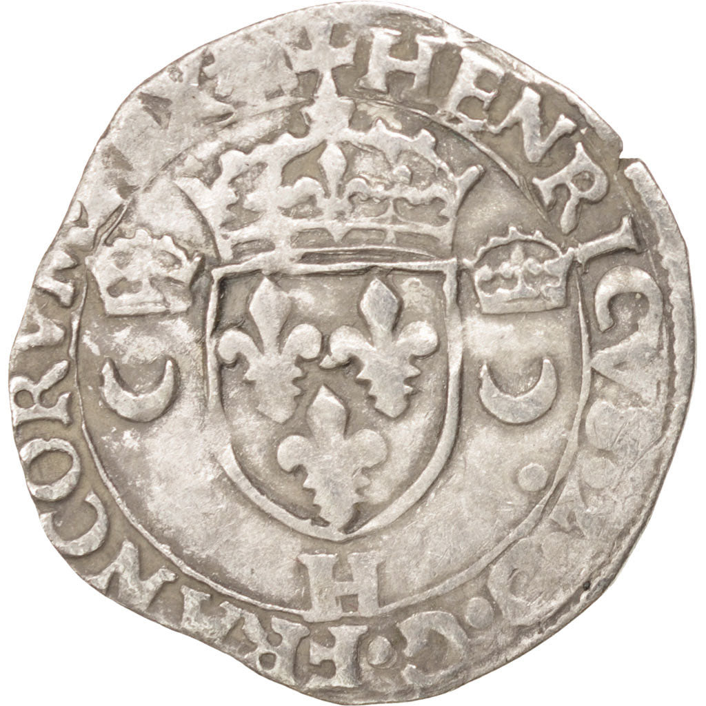 Moneta, Francia, Douzain aux croissants, 1551, La Rochelle, BB+, Biglione