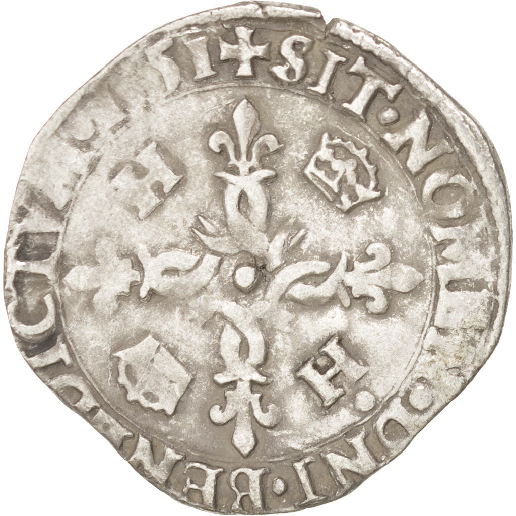 Moneta, Francia, Douzain aux croissants, 1551, La Rochelle, BB+, Biglione