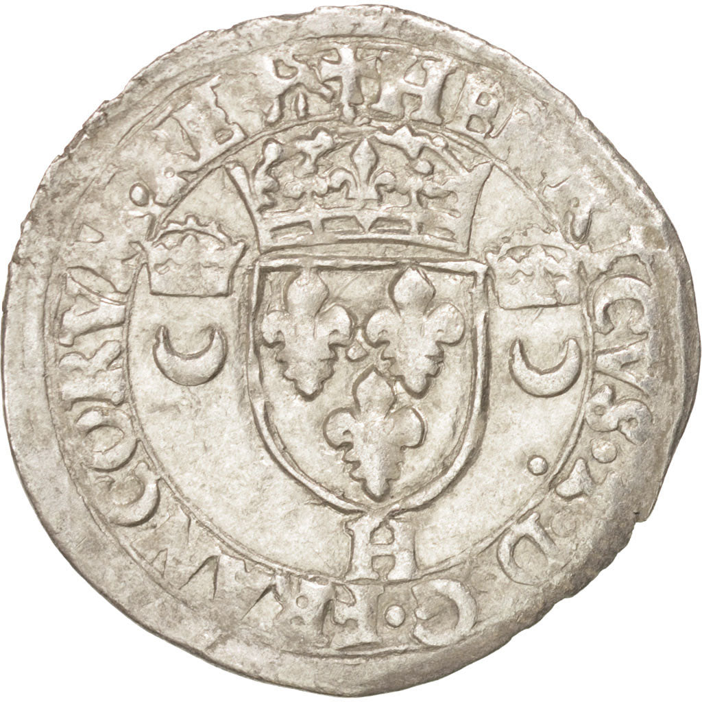Coin, France, Douzain aux croissants, 1551, La Rochelle, AU(50-53), Billon