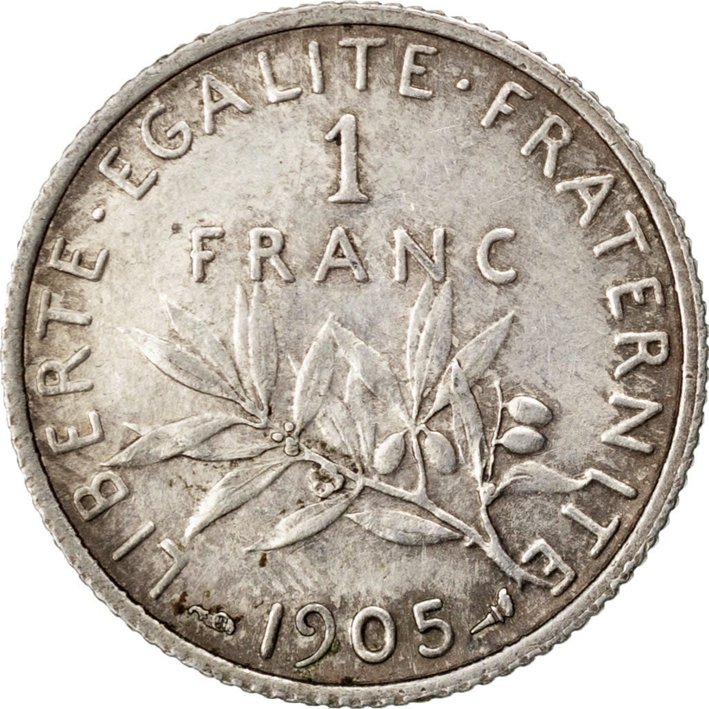 FRANCE, Semeuse, Franc, 1905, Paris, KM #844.1, EF(40-45), Silver, 23, Gadoury..