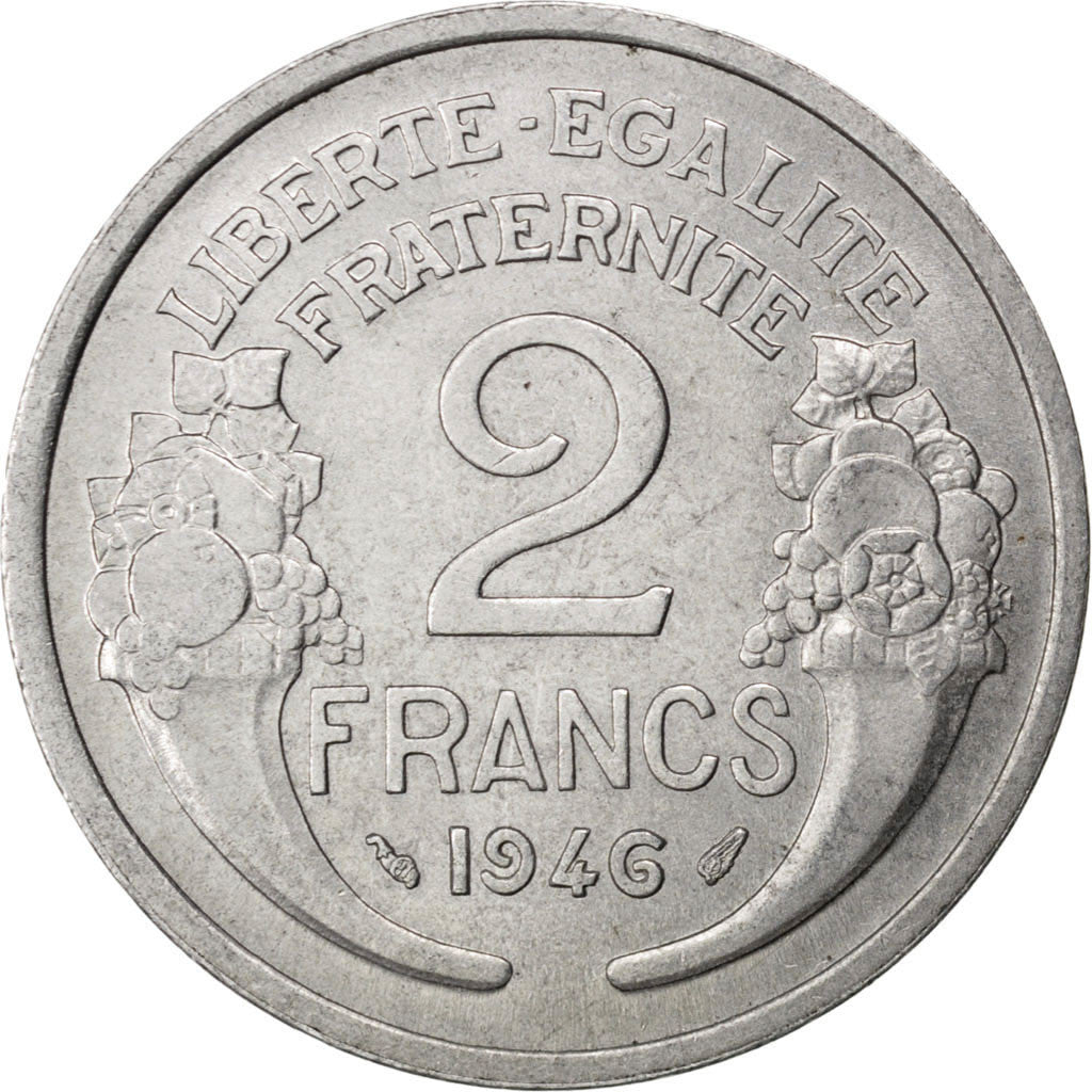 FRANCE, Morlon, 2 Francs, 1946, KM #886a.1, AU(55-58), Aluminum, 27, Gadoury...