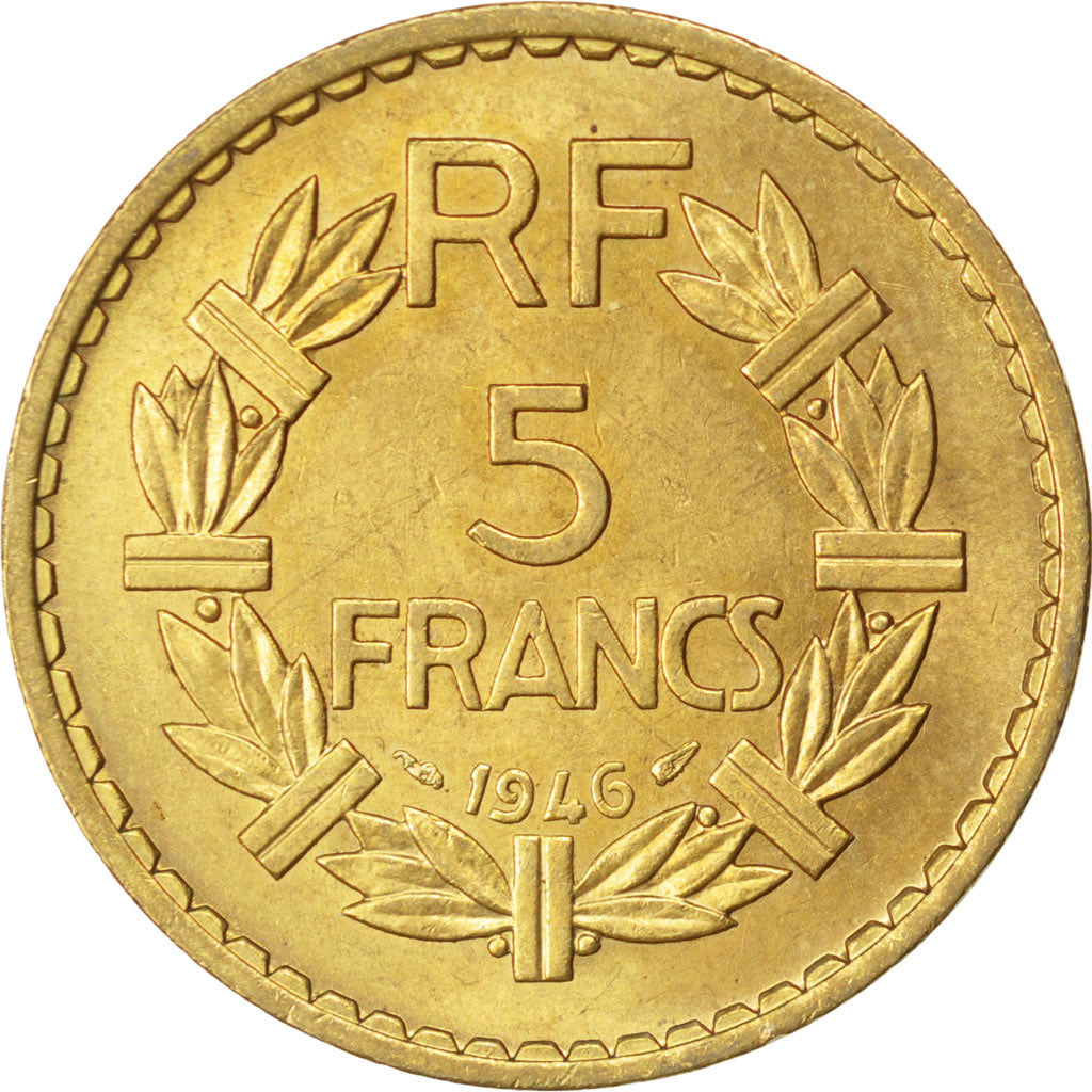 FRANCE, Lavrillier, 5 Francs, 1946, KM #888a.2, AU(55-58), Aluminum-Bronze, 31,.