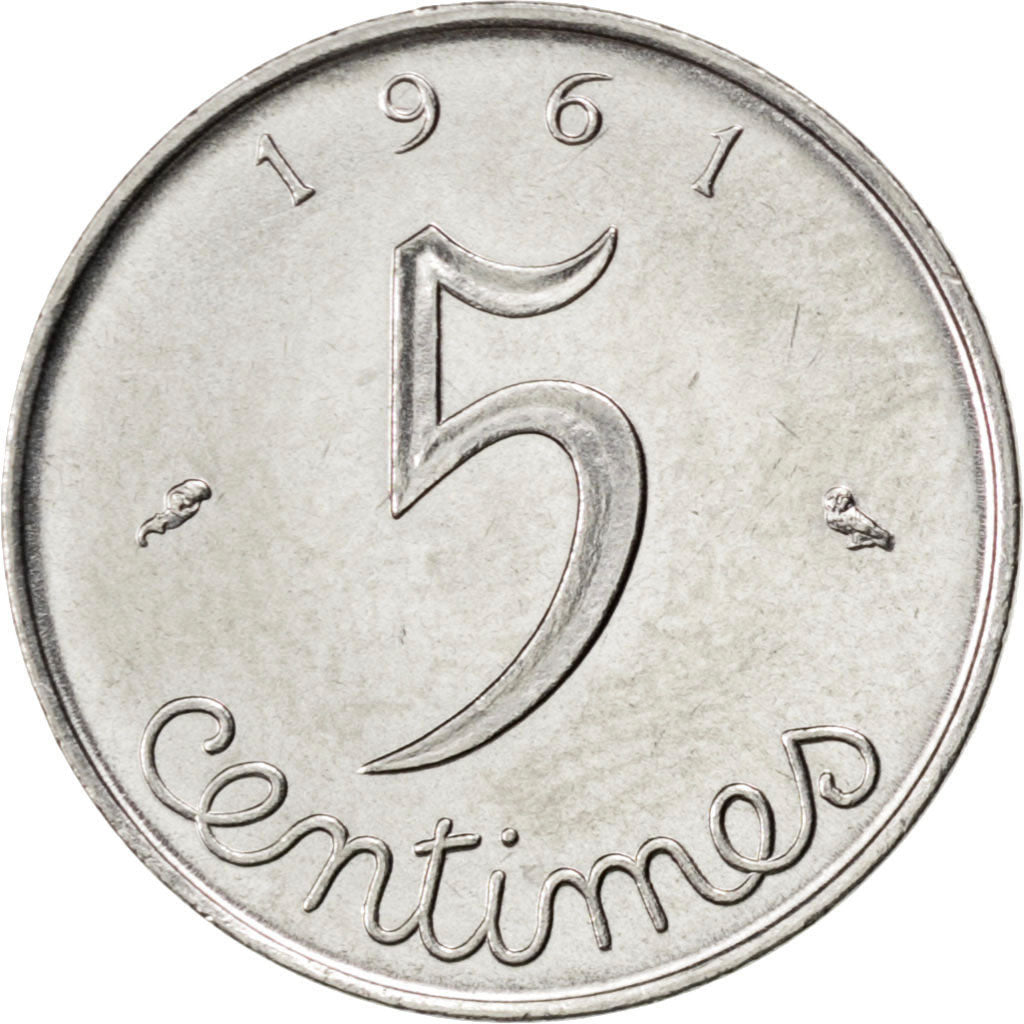 FRANCE, Épi, 5 Centimes, 1961, Paris, KM #927, MS(63), Stainless Steel, Gadoury