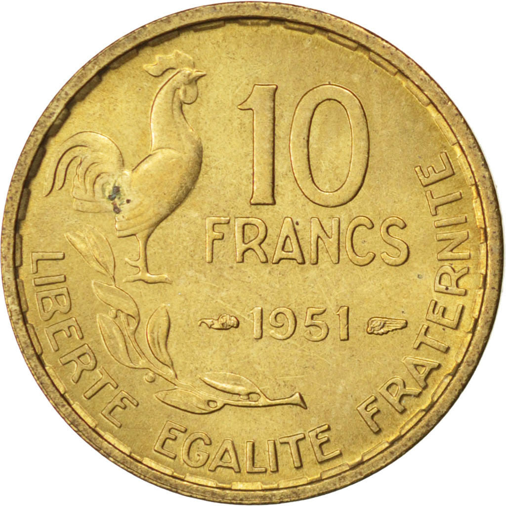 Münze, Frankreich, Guiraud, 10 Francs, 1951, VZ, Aluminum-Bronze, KM:915.1