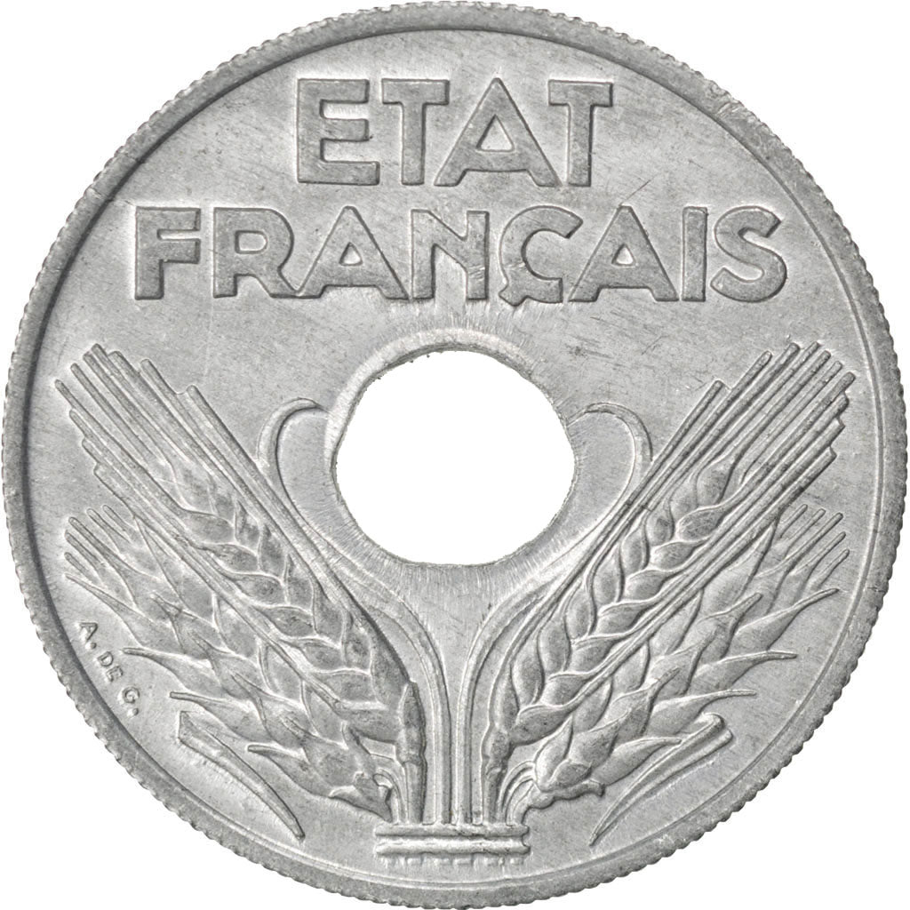 FRANCE, État français, 20 Centimes, 1943, Paris, KM #900.2, AU(55-58), Zinc, Ga.