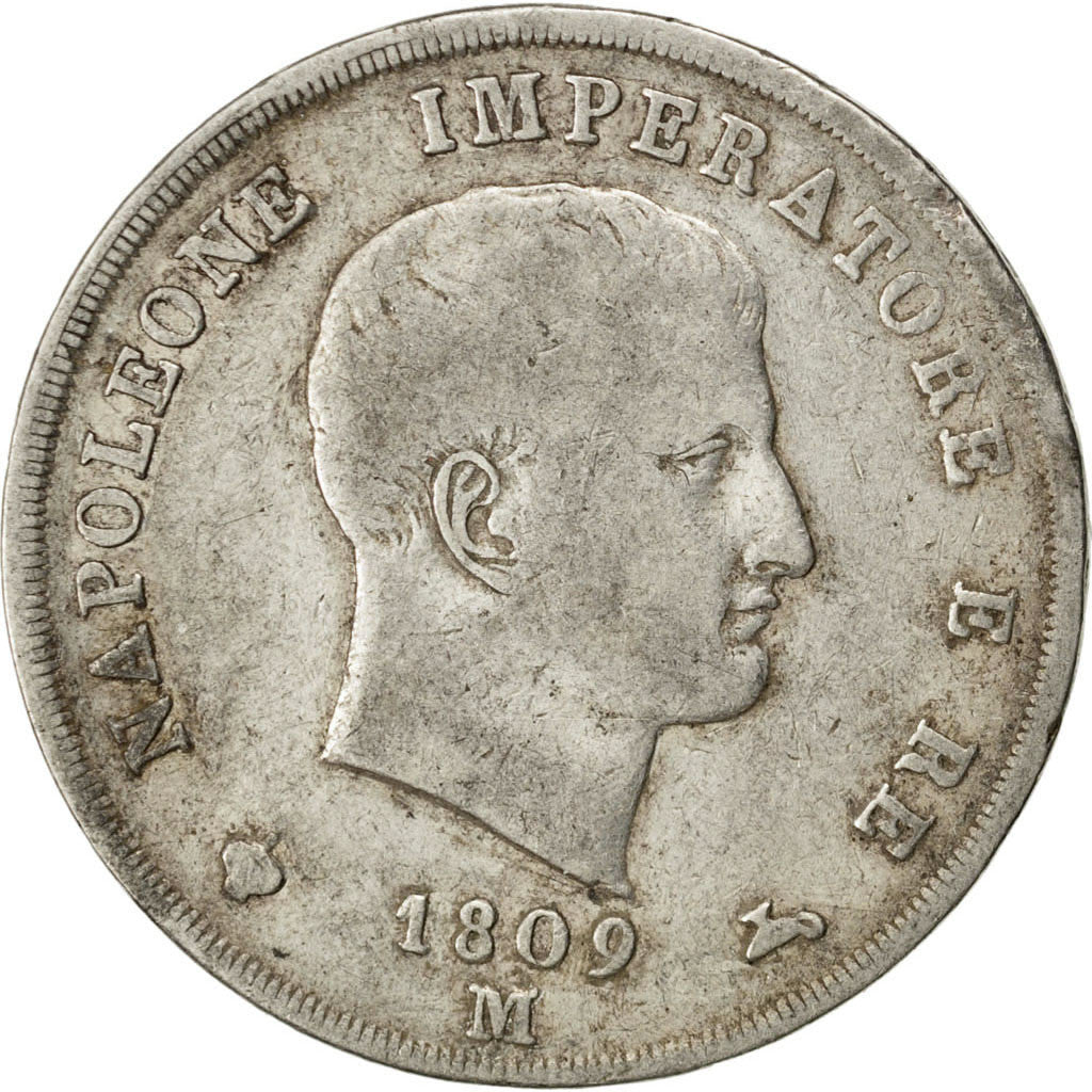 Italie, Royaume de Napoléon Ier, 5 Lire 1809 M (Milan), KM 10.4