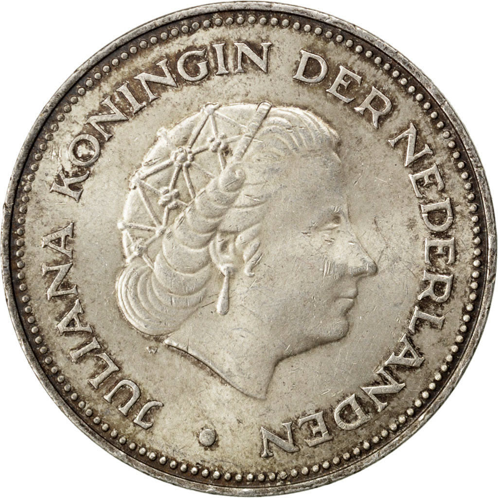 NETHERLANDS, 10 Gulden, 1970, KM #195, AU(55-58), Silver, 38, 25.10