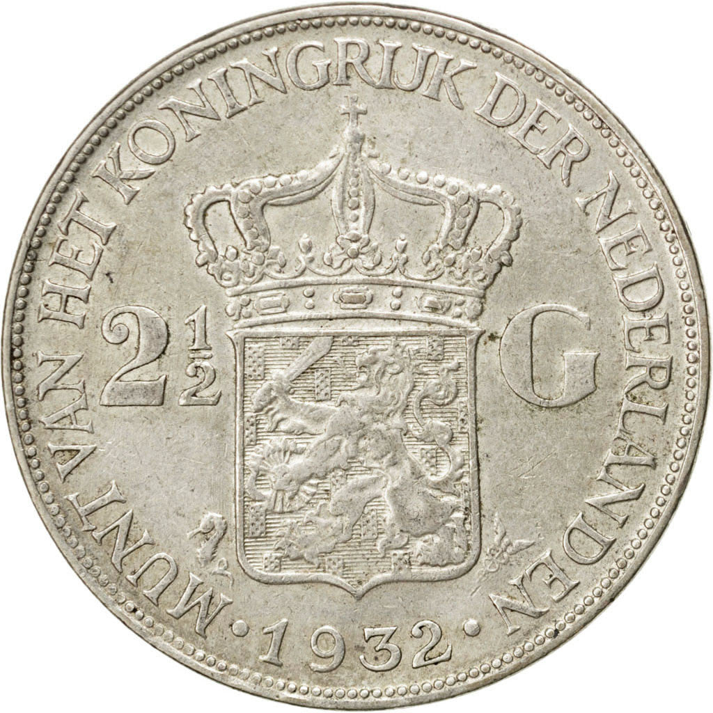 Coin, Netherlands, Wilhelmina I, 2-1/2 Gulden, 1932, EF(40-45), Silver, KM:165