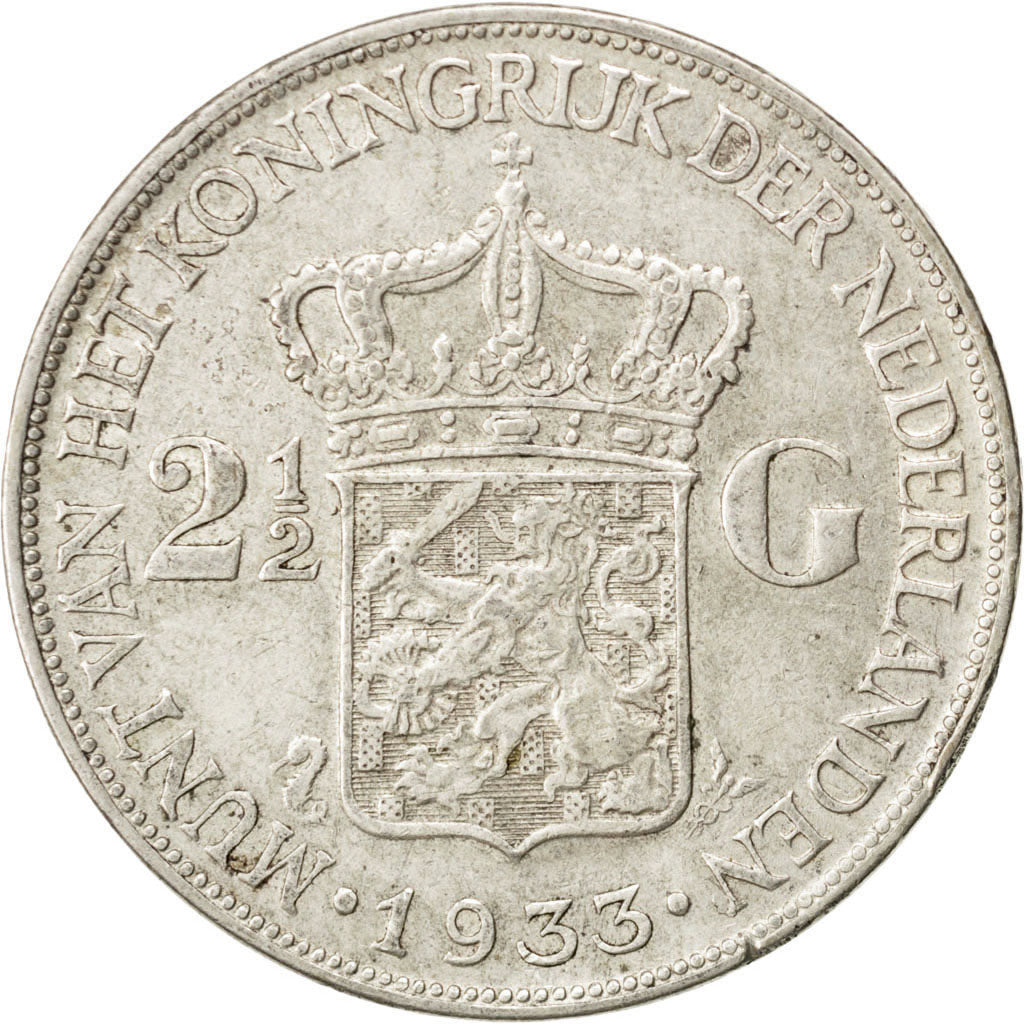 Netherlands, 2 1/2 Gulden, 1933, KM #165, EF(40-45), Silver, 38, 24.96