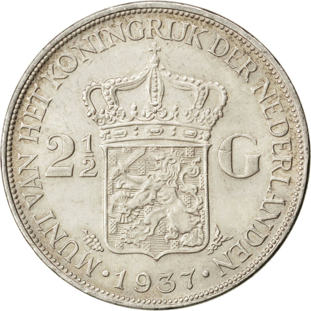 Münze, Niederlande, Wilhelmina I, 2-1/2 Gulden, 1937, VZ, Silber, KM:165