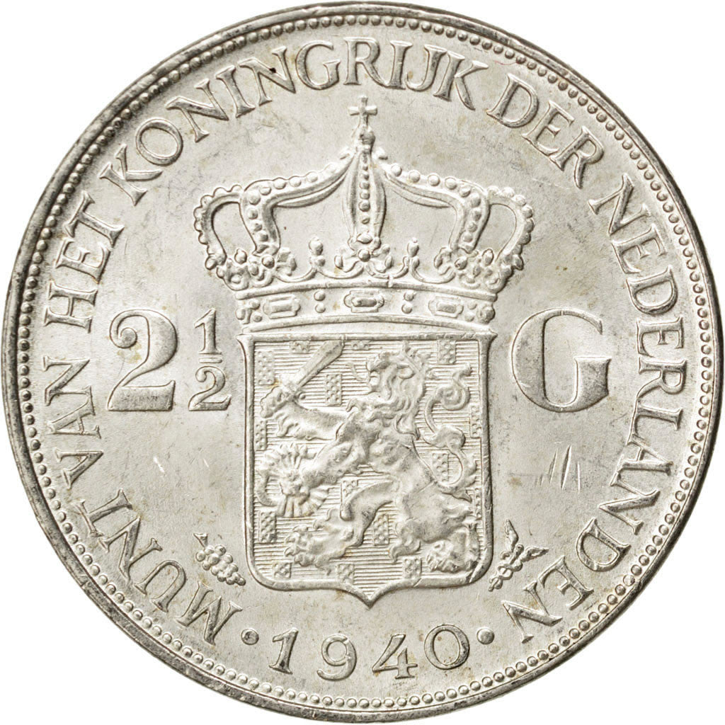 NETHERLANDS, 2-1/2 Gulden, 1940, KM #165, MS(60-62), Silver, 38, 25.02