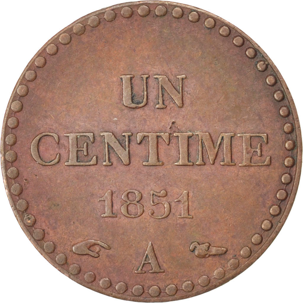 FRANCE, Dupré, Centime, 1851, Paris, KM #754, EF(40-45), Bronze, Gadoury #84, 1.