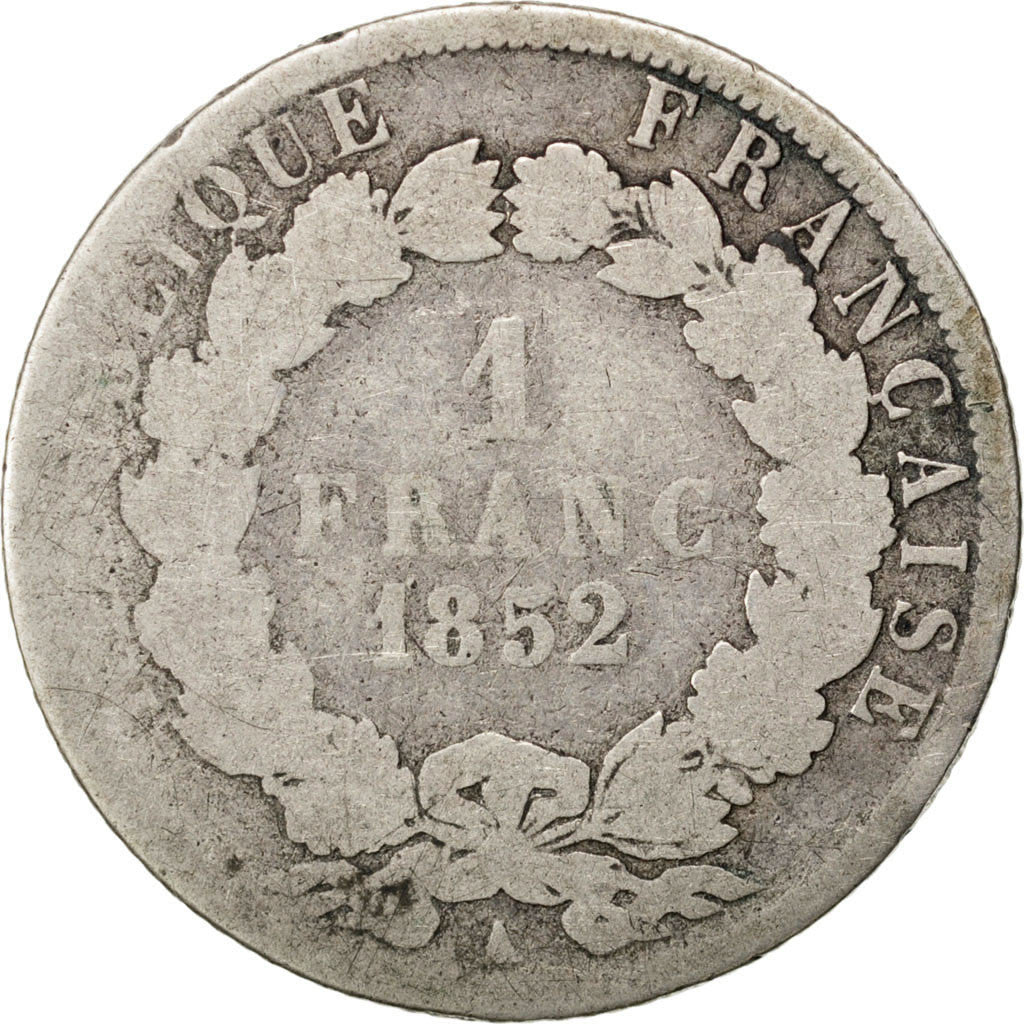 Moneda, Francia, Napoleon III, Napoléon III, Franc, 1852, Paris, BC, Plata